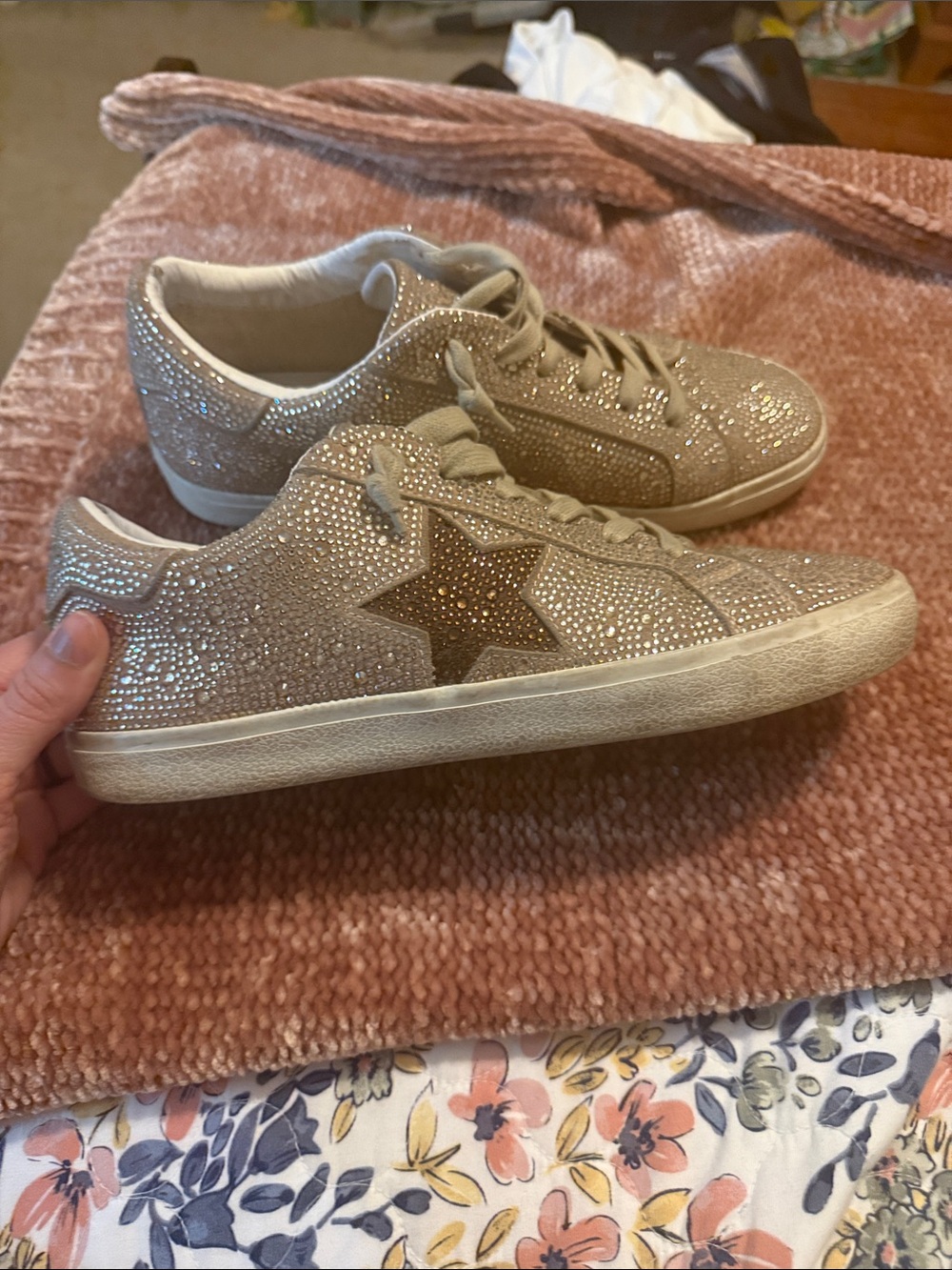 Vintage Havana Gold Sequin Sneakers with Brown Star